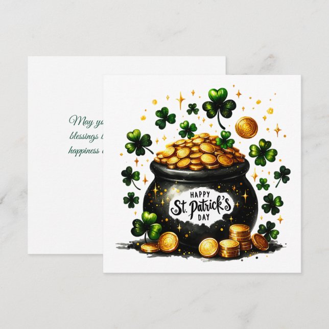 St patricks day Grönt Shamrocks Pot of Guld Design Julkort (Fram/baksida)