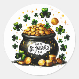 St patricks day Grönt Shamrocks Pot of Guld Design Runt Klistermärke