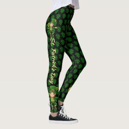 St patrick's day Grönt & Svart anpassa text Leggings