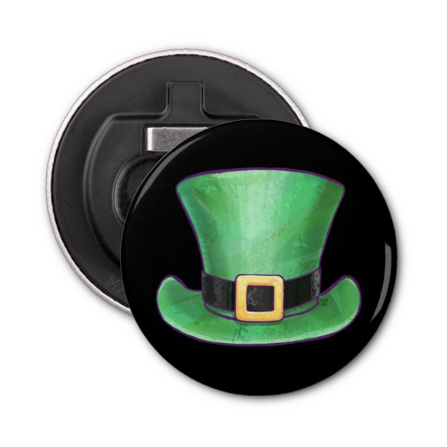 St Patrick's Day Grönt Top hat på Black Flasköppnare (Framsidan)