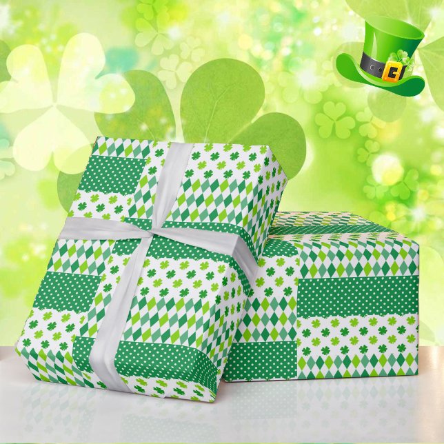 St. Patrick's Day Grönt White Klöver Shamrock Gift Presentpapper (Skapare uppladdad)