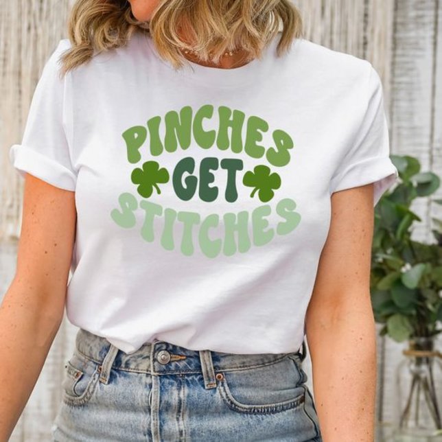 St patrick's day Groovy Pinches Get Stitches Shirt T (Embrace the spirit of St. Patrick's Day with our "St. Patrick's Day Groovy Pinches Get Stitches)