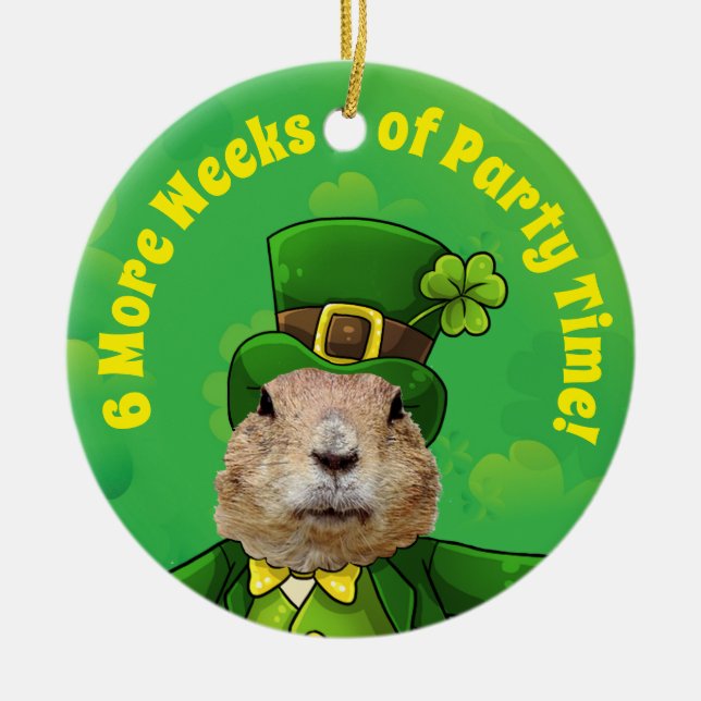 St. Patrick's Day Groundhog Party Animal Julgransprydnad Keramik (Framsidan)