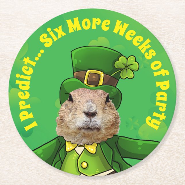St. Patrick's Day Groundhog Party Animal Underlägg Papper Rund (Framsidan)