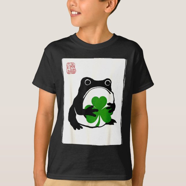 St. patricks day grumpy frog shamrock japanese t shirt (Framsida)
