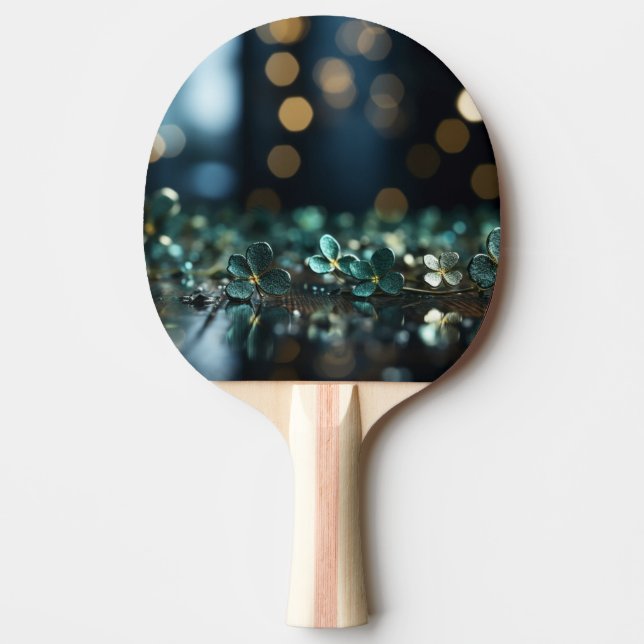 ☘️ St. Patrick's Day Guld Bokeh & Klöver Pingisracket (Framsidan)