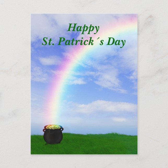 St. Patrick's Day Guld Pot with Rainbow - vykort (Framsida)
