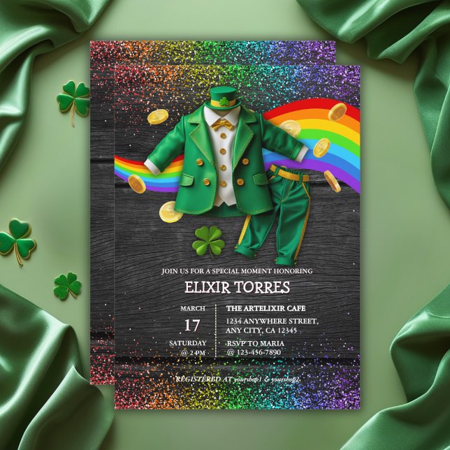 St. Patrick's Day Guld Rainbow Klöver Baby Shower Inbjudningar (Skapare uppladdad)