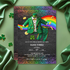 St. Patrick's Day Guld Rainbow Klöver Baby Shower Inbjudningar