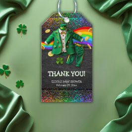 St. Patrick's Day Guld Rainbow Klöver Baby Shower Presentetikett