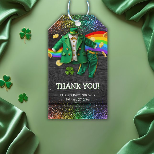 St. Patrick's Day Guld Rainbow Klöver Baby Shower Presentetikett (Skapare uppladdad)