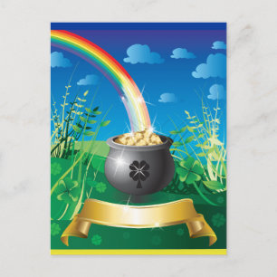 St. Patrick's Day Guld Rainbow Vykort