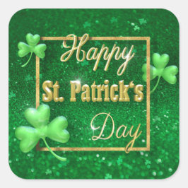St. Patrick's Day Guld Shamrock Fyrkantigt Klistermärke