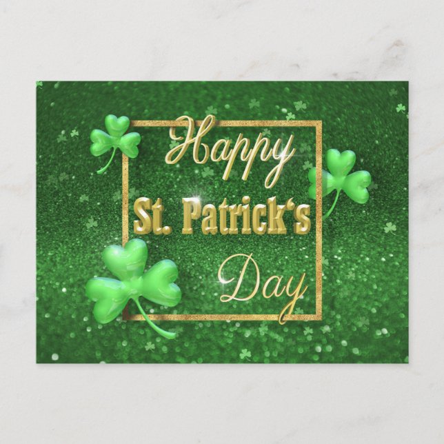 St. Patrick's Day Guld Shamrock Vykort (Framsida)