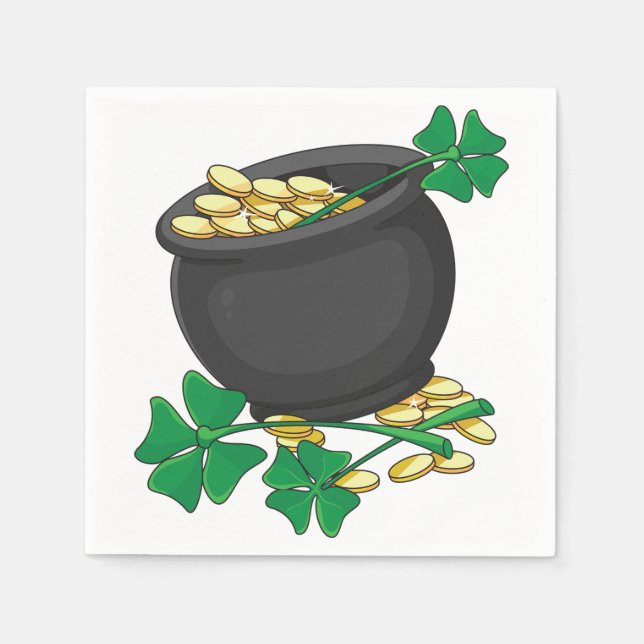 St Patricks Day Guldgryte och Lyckoshamrockar  Pappersservett (Framsidan)