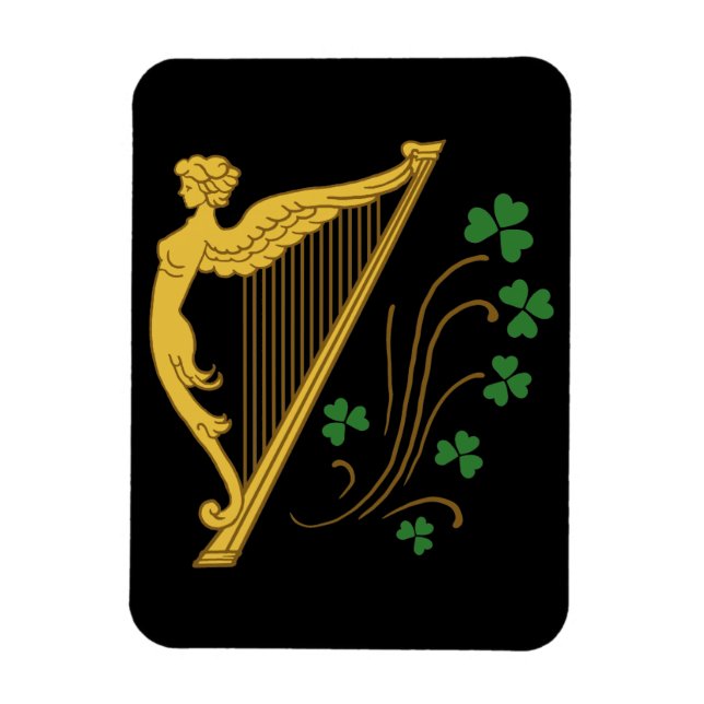 St Patricks Day Guldharpa och Shamrocks Magnet (Vertikal)