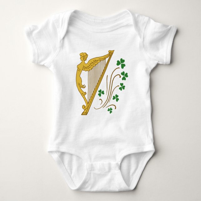 St Patricks Day Guldharpa och Shamrocks Tee Shirt (Framsida)