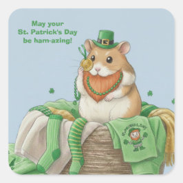 St. Patrick's Day Hamster Stickers Fyrkantigt Klistermärke
