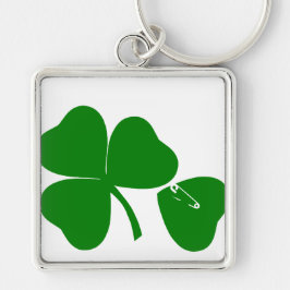 St patrick's day - Hämta Lucky 3+1 = 4 Fyrkantig Silverfärgad Nyckelring