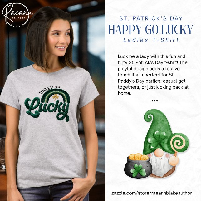 St. Patrick's Day Happy Go Lucky Damtröja T Shirt (Skapare uppladdad)