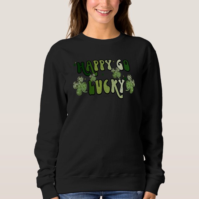 St Patricks Day Happy Go Lucky Shamrock Irish Retr T Shirt (Framsida)