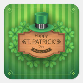 St. Patrick's Day - Hat & Klöver Fyrkantigt Klistermärke