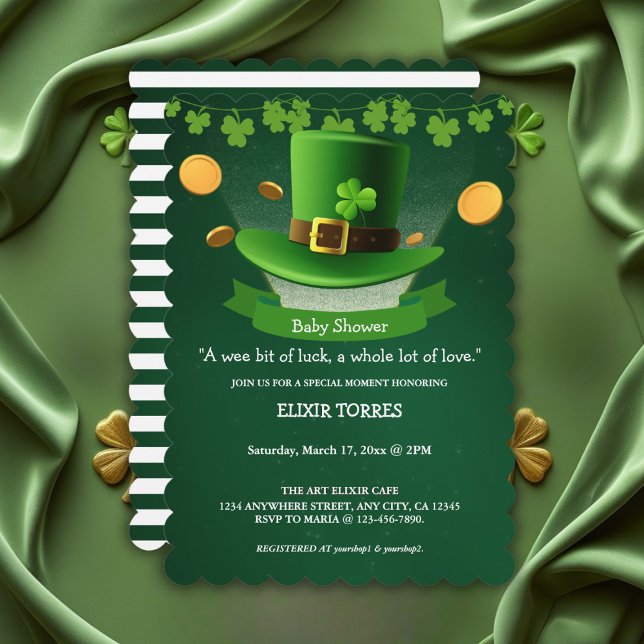 St. Patrick's Day Hat Shamrock Guld Baby Shower Inbjudningar (Skapare uppladdad)