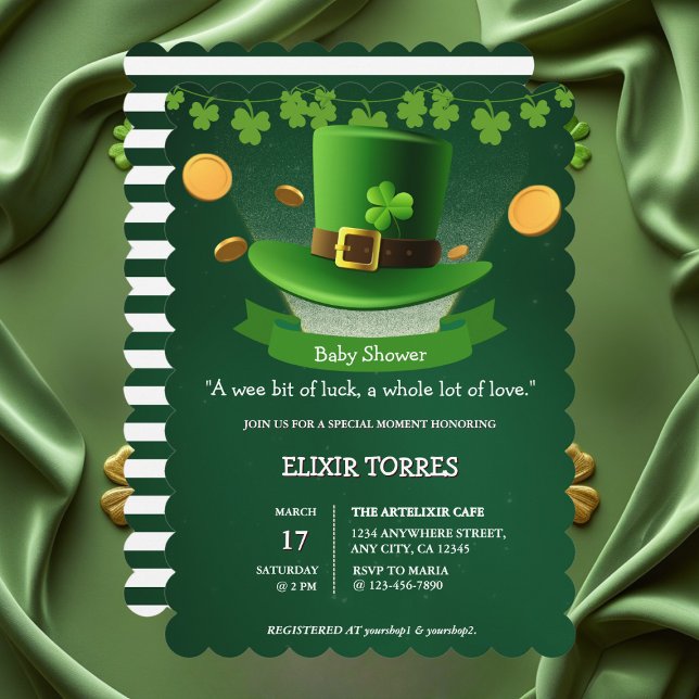 St. Patrick's Day Hat Shamrock Guld Baby Shower Inbjudningar (Skapare uppladdad)
