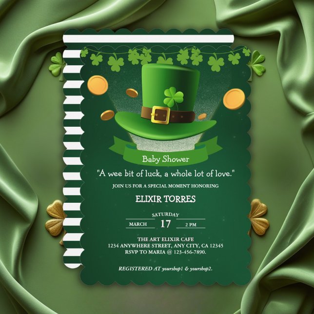 St. Patrick's Day Hat Shamrock Guld Baby Shower Inbjudningar (Skapare uppladdad)