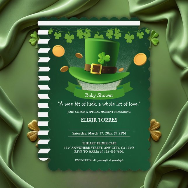 St. Patrick's Day Hat Shamrock Guld Baby Shower Inbjudningar (Skapare uppladdad)
