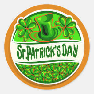 St patrick's day Hat Shamrocks Grönt Orange Runt Klistermärke