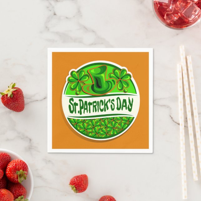 St patrick's day Hat Shamrocks Grönt Orange Small Pappersservett (Insitu)