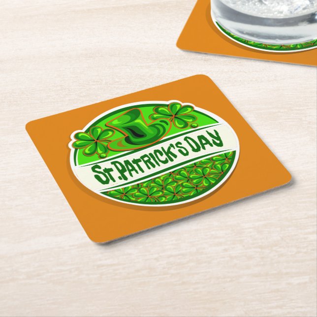 St patrick's day Hat Shamrocks Grönt Orange Underlägg Papper Kvadrat (Vinklad)