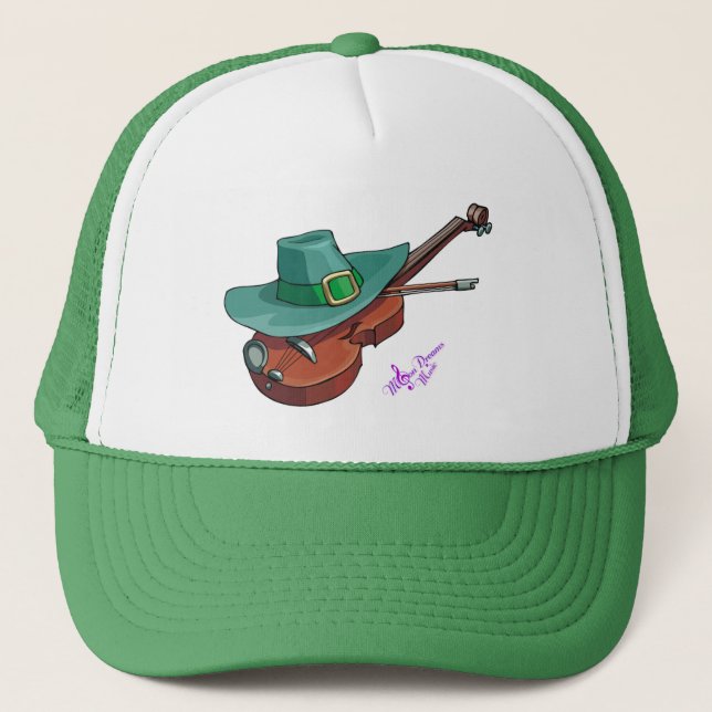 St patricks day Hat & Violin Grönt Truckerkeps (Framsida)