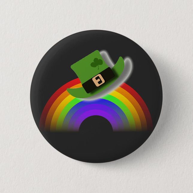 St Patricks Day Hatt och regnbåge  Knapp (Framsida)