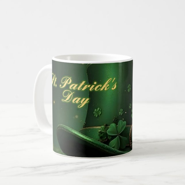 St. Patrick's Day-hatt och Shamrock-design Kaffemugg (Framsida vänster)