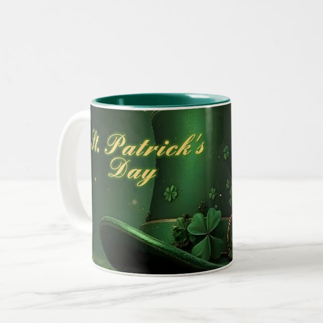 St. Patrick's Day-hatt och Shamrock-design Två-Tonad Mugg (Framsida vänster)