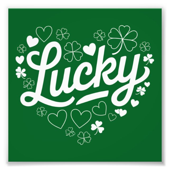 St patrick's day Heart Lucky Klöver Shamrock Fototryck (Framsidan)