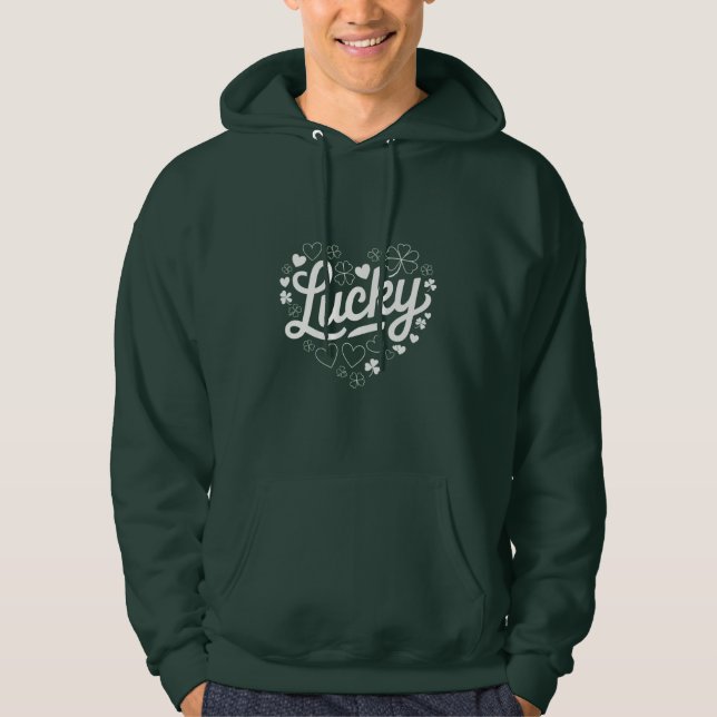St patrick's day Heart Lucky Klöver Shamrock Hoodie (Framsida)