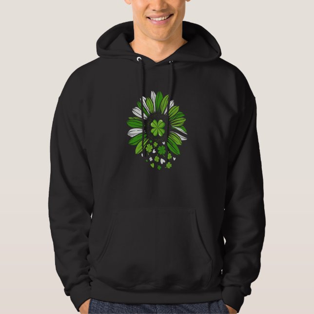 St Patrick's Day Heart Shamrocks Sunflower Lucky I Hoodie (Framsida)