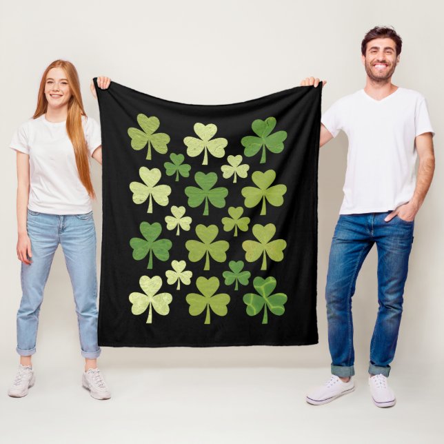 St Patricks Day Hjärt Lucky Klöver Shamrock  Fleecefilt (På plats)