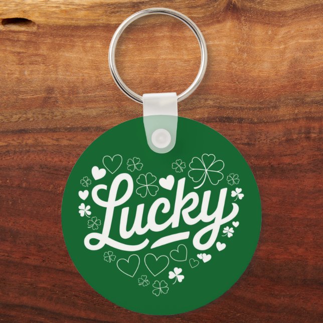 St Patricks Day Hjärt Lucky Klöver Shamrock  Nyckelring (Framsida)
