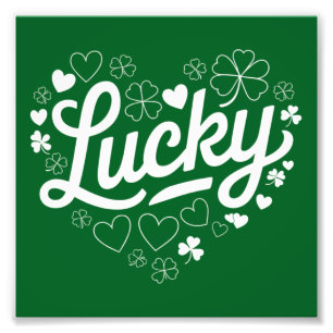 St Patrick's Day Hjärt Lyckligt Klöver Shamrock Fototryck