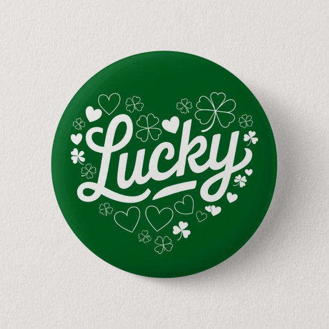 St Patricks Day Hjärt Lyckligt Klöver Shamrock  Knapp (Framsida)