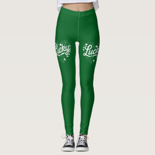 St Patricks Day Hjärt Lyckligt Klöver Shamrock Leggings