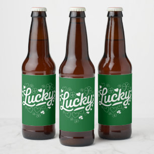 St Patricks Day Hjärt Lyckligt Klöver Shamrock  Ölflaska Etikett