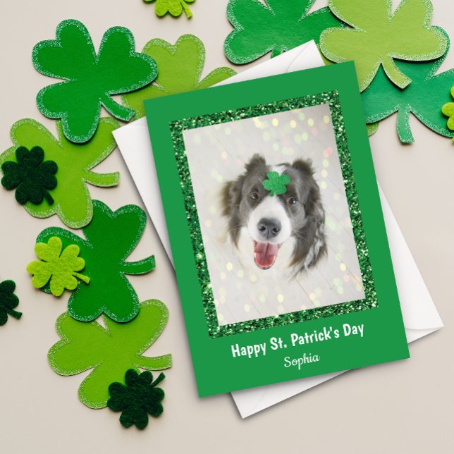 St. Patrick's Day Hund Lucky Grönt Shamrock Helgkort (Skapare uppladdad)