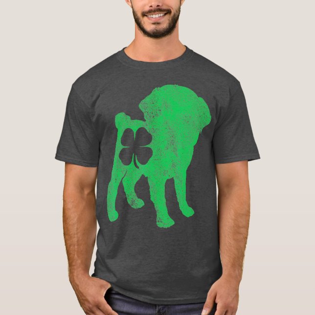 St patricks day Hund Pug Shamrock Klöver Manar T Shirt (Framsida)
