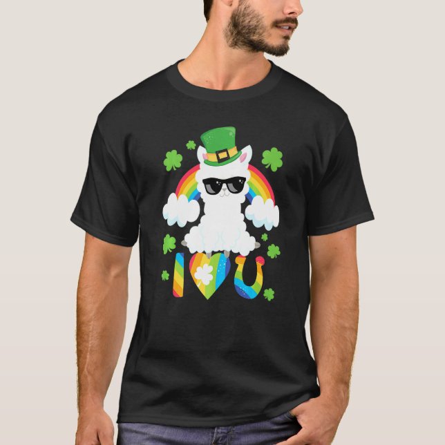St patricks day I Kärlek Du Llama Rainbow Heart U  T Shirt (Framsida)