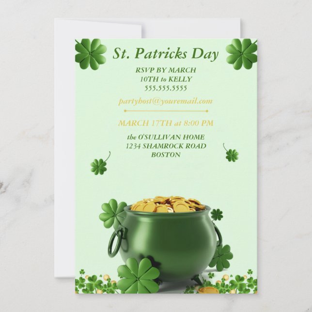st patrick's day - inbjudan med potten guld (Framsida)